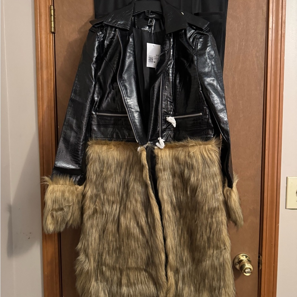Forever 21 Black and Tan Faux Fur Leather Jacket
